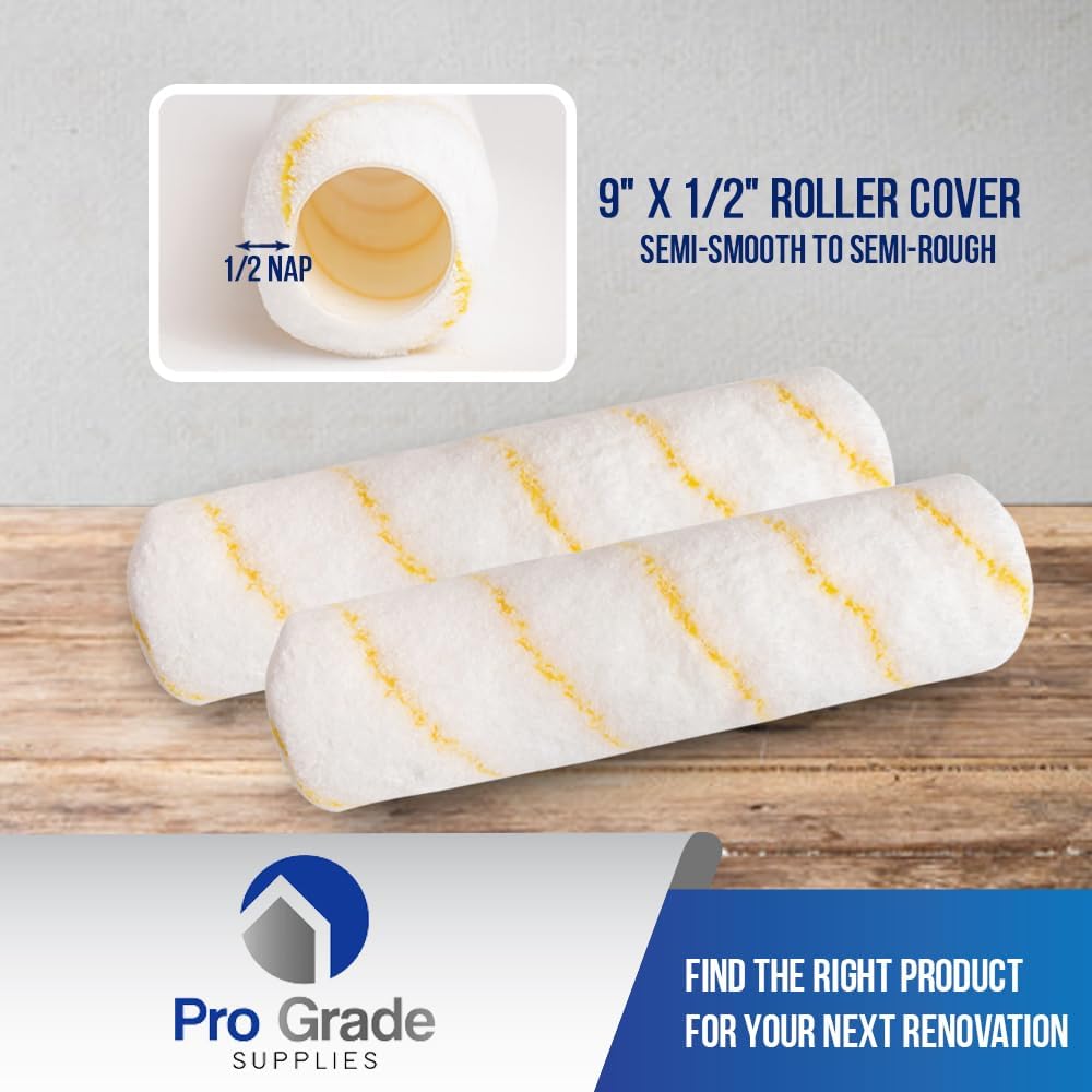 Pro Grade Paint Roller Covers, 9 Inch, 1/2 Inch Microfiber Nap, 5 Pack