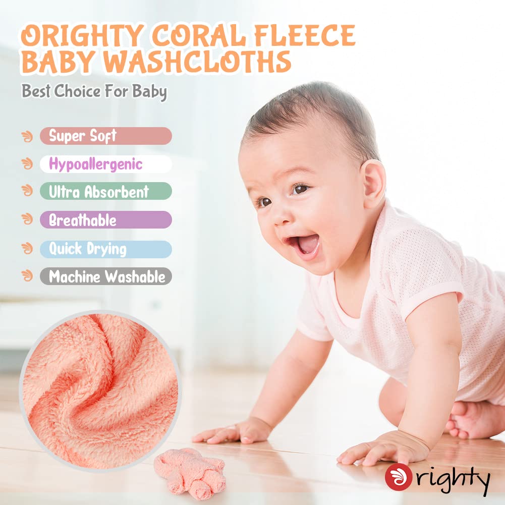 Orighty Baby Washcloths 12-Pack(7''x9''), Coral Fleece Baby Towels