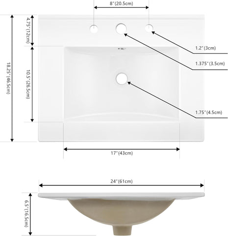JONATHAN Y Ancillary 24" Bathroom 3-Hole Sink Top, White