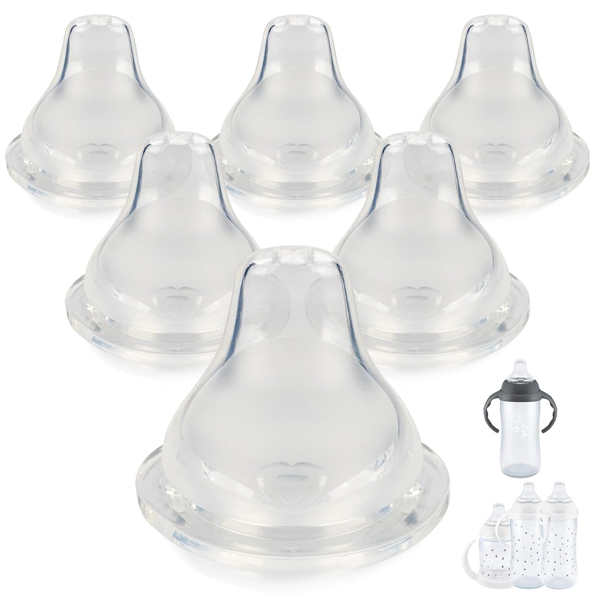 Sippy Cup Nipples for NUK Active Sippy Cup and Learner Cup,Variable Flow, Silicone Replacement Nipple,6+ Months,6 Count