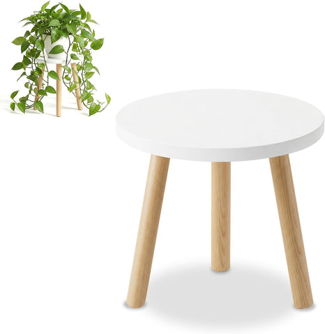 Wood Plant Stands Indoor, White Plant Stand Modern Plant Table for Large Plants, Wooden Plant Stool, Tall Plant Holder Small Round Side for Living Room, Balcony, Office (1 Pack)