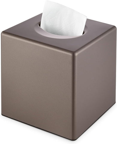 Y-in Hand Tissue Box Cover, Square Facial Cube Tissue Box Holder, Storage Accessories for Bathroom Vanity, Bedroom Countertops, Dressers, Night Stand, Parlors and Offices - Brown Bronze