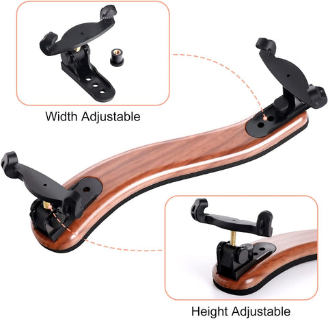 SUEWIO Violin Shoulder Rest for 4/4 and 3/4 Size, [Imitation Wood Grain] Violin Shoulder Rest with Comfortable Foam Pad & Height Adjustable Feet