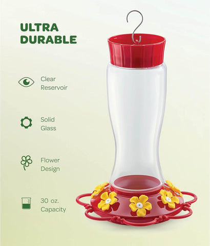 20 oz Red Glass Hummingbird Feeder [2 Pack] with Built-in Ant Guard