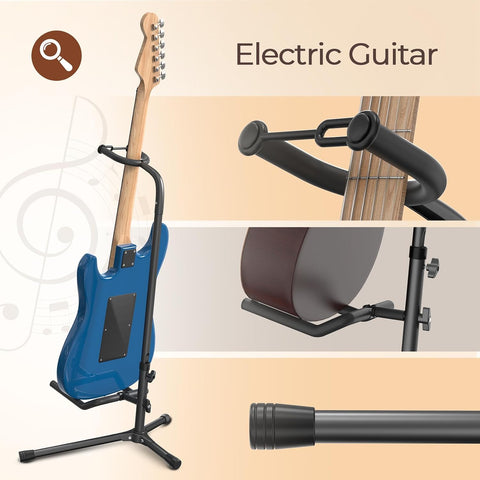 GLEAM Guitar Stand - Adjustable Fit Electric, Classical Guitars and Bass, Load Capacity 20LB, Accessories, Folding Type Black (CG-4)