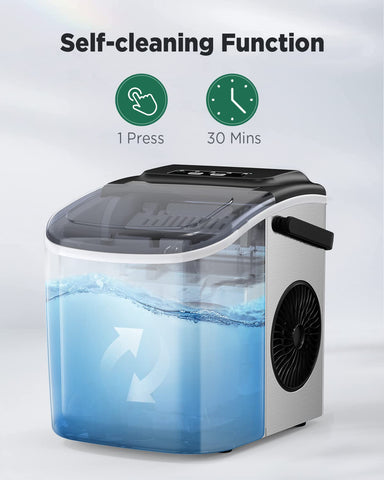 Silonn Ice Makers Countertop, 9 Cubes Ready in 6 Mins, 26lbs in 24Hrs, Self-Cleaning Ice Machine with Ice Scoop and Basket, 2 Sizes of Bullet Ice