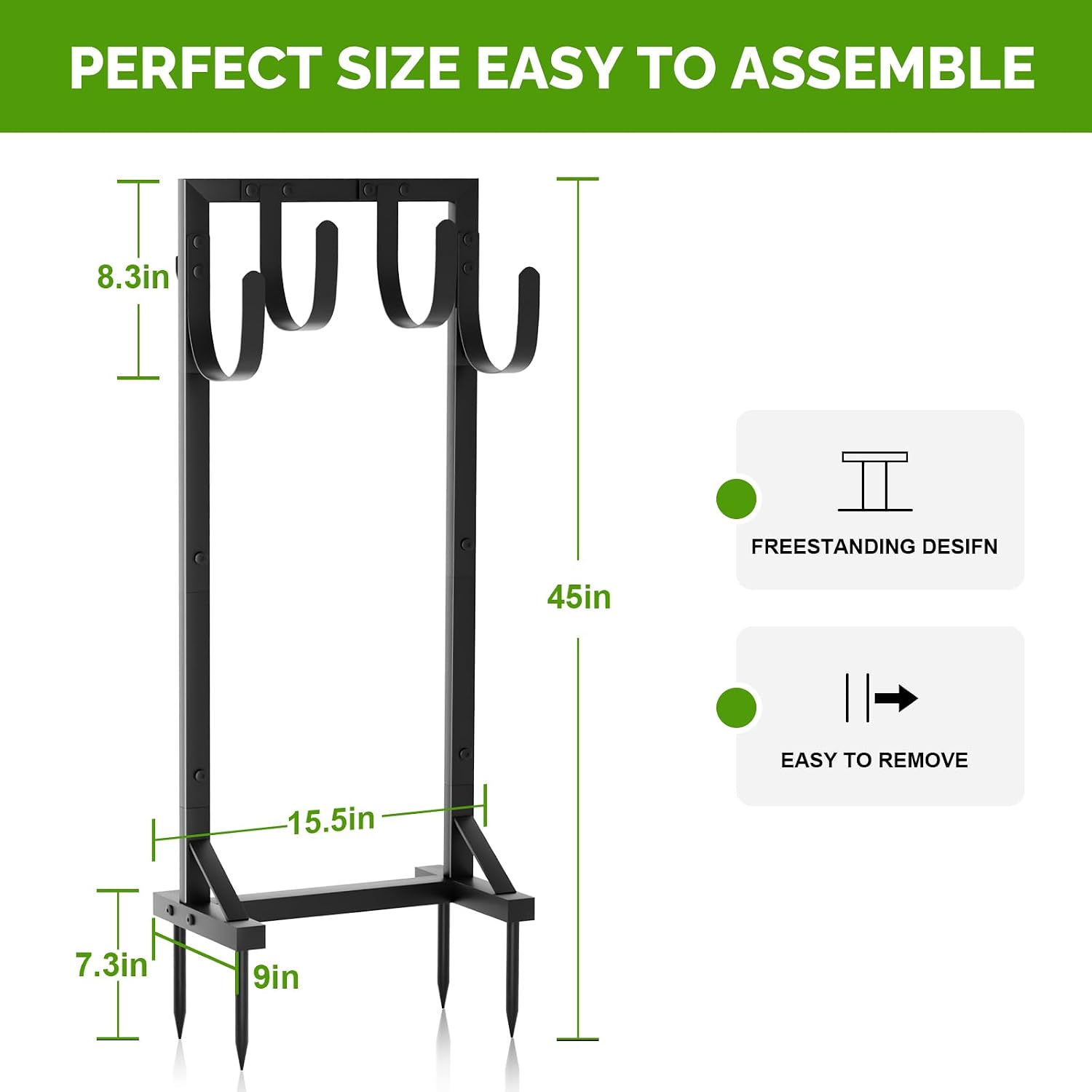 Heavy-Duty Garden Hose Holder with Stable Base and Tool Hooks, GAVISCITY Freestanding Metal Hose Hanger Garden Hose Storage Holds 151Ft Hose, Rustproof Water Hose Holder for Outside Yard Lawn, Black