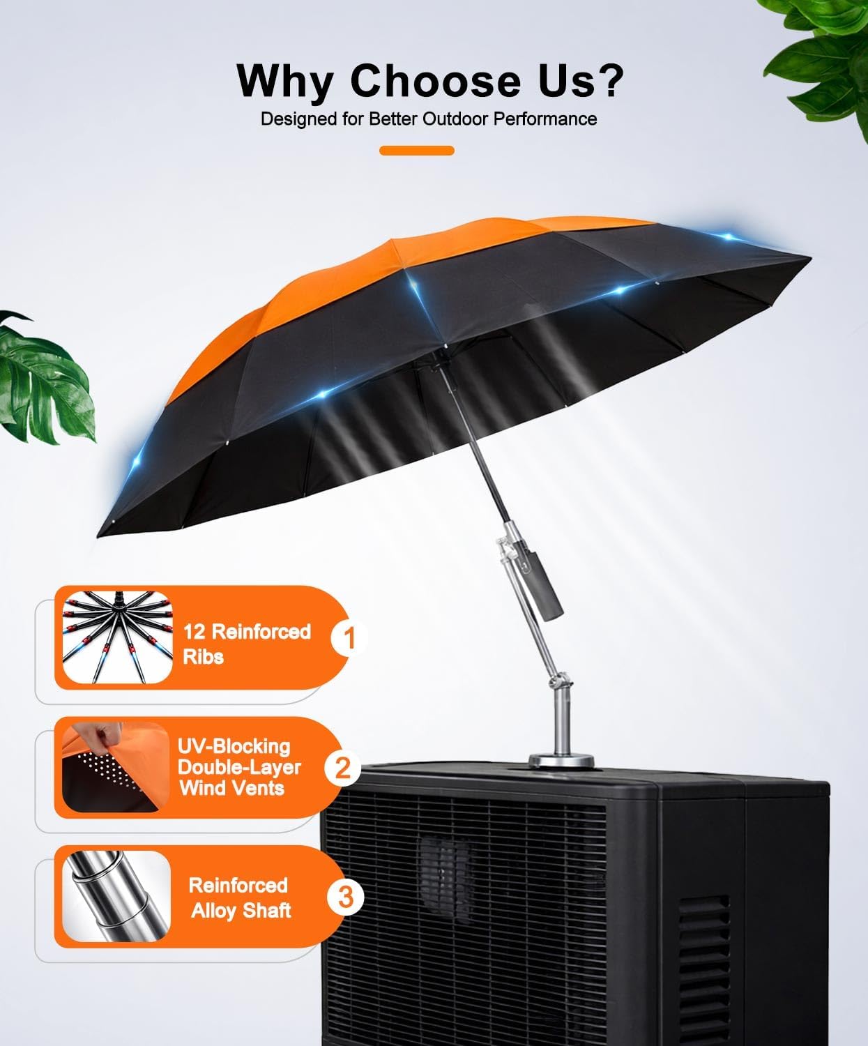 FLYKEY Magnetic Umbrella with Base for HVAC – Portable Sun & Rain Protection Folding Umbrella for Outdoor Work – Ideal for Roof Repairs, Vehicle Maintenance, Stay Cool & Dry