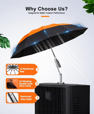 FLYKEY Magnetic Umbrella with Base for HVAC – Portable Sun & Rain Protection Folding Umbrella for Outdoor Work – Ideal for Roof Repairs, Vehicle Maintenance, Stay Cool & Dry