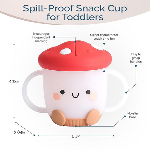 Itzy Ritzy Toddler Snack Cup, Spill-Proof w/Soft Silicone Lid, Mushroom