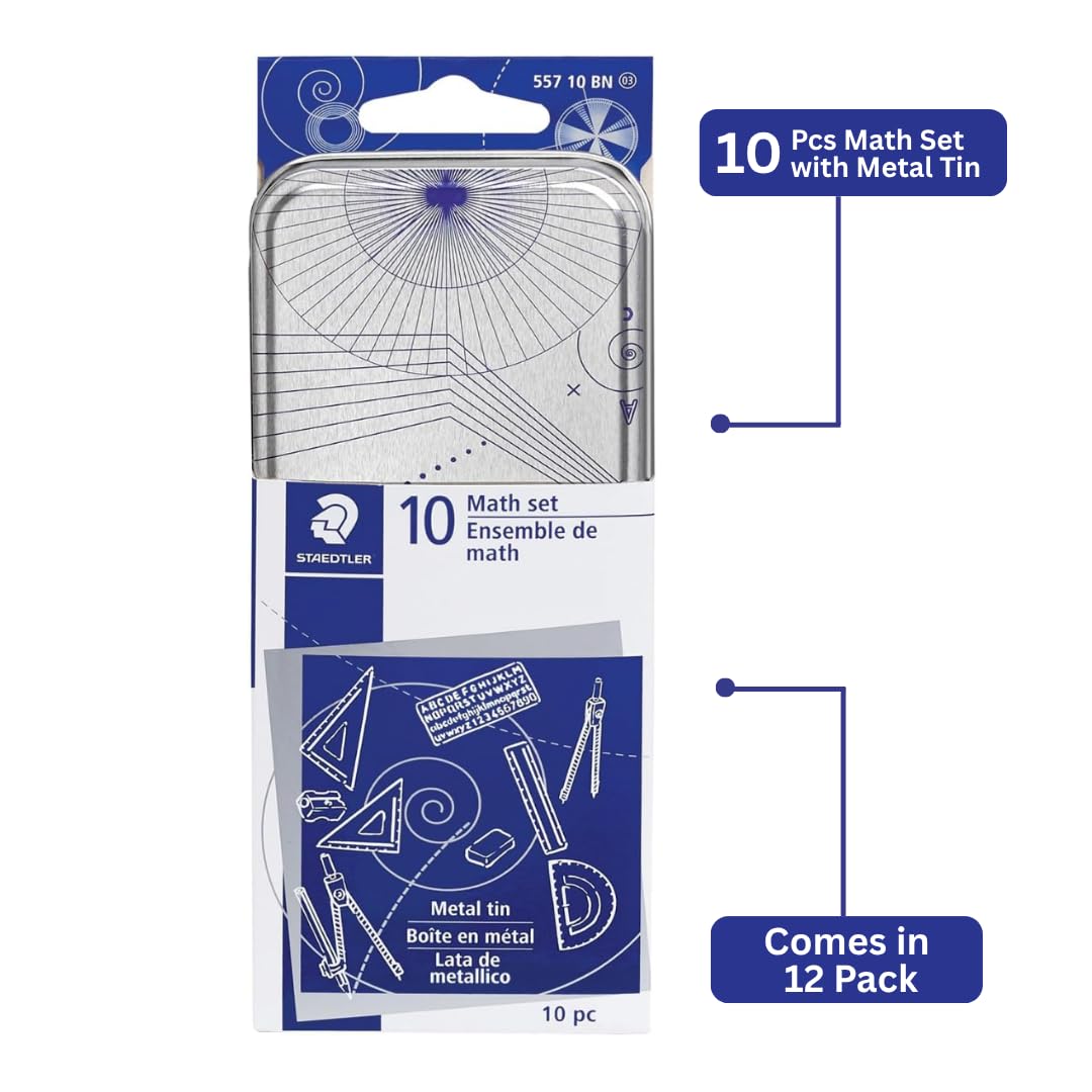 STAEDTLER 10-Piece Math Set with Metal Compass, 12 Pack