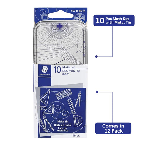 STAEDTLER 10-Piece Math Set with Metal Compass, 12 Pack