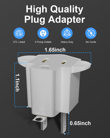 Portable 3 Prong to 2 Prong Outlet Adapter, Fireproof 392℉ 3-2 Prong Adapter Converter, Heavy Duty Wall Plug Adapter for Household Appliances Industrial, 1875W Max, 4 Packs