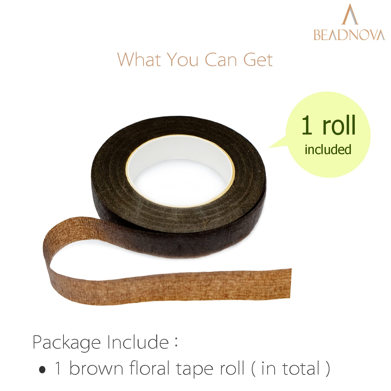 BEADNOVA Floral Tape 1/2inch Flower Tape Brown Floral Tape for Bouquets Floral Arranging Stem Wrap Craft (Brown, 30yards)