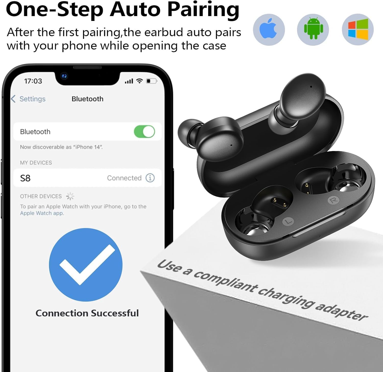 kurdene Wireless Earbuds Bluetooth 5.3 Light Weight in Ear Headphones