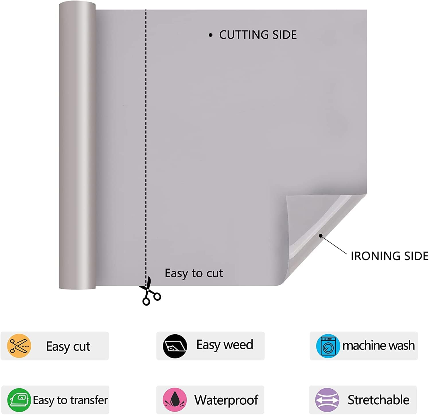 HTV Iron on Vinyl 12Inch by 12ft Roll HTV Heat Transfer Vinyl for T-Shirt HTV Vinyl Rolls for All Cutter Machine - Easy to Cut & Weed for Heat Vinyl Design (Silver, 12ft)
