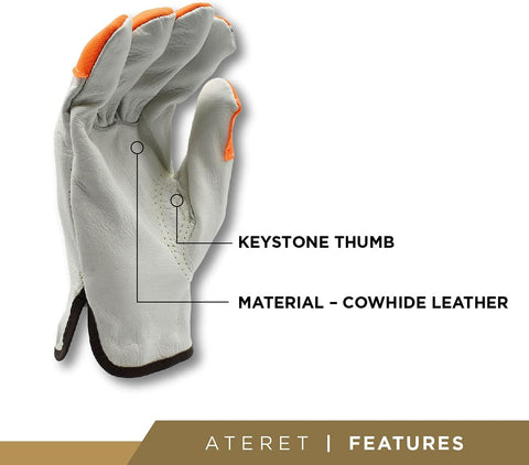 ATERET 12 Pairs Hi-Vis Leather Driver Work Gloves