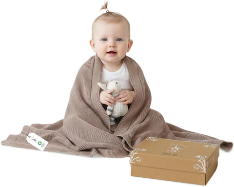 Organic Cotton Baby Blanket 30x40 in, Mocha Meringue – GOTS Certified, Soft Knit Swaddle with Gift Box, Breathable Nursery Blanket for Crib & Stroller, Machine Washable