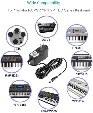 Universal 9.84 Ft Adapter for 12V Yamaha Keyboard Power Cord,AC Adapter for Yamaha PSR, YPG, YPT, DGX,EZ,P Digital Piano,Portable Keyboard Series,Replacement for Yamaha PA130 PA150 Adapter