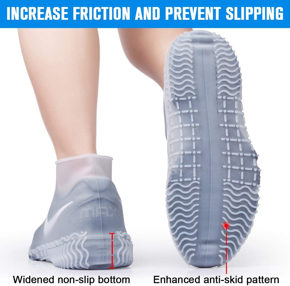 Shiwely Silicone Waterproof Shoe Covers, Upgrade Reusable Overshoes with Zipper, Resistant Rain Boots Non-Slip Washable Protection for Women, Men (M (Women 5-7, Men 5-6), White)