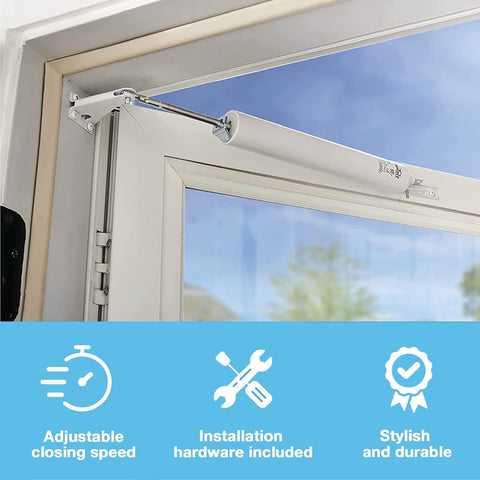 Wright Products Heavy-Duty Pneumatic Storm Door Closer – Durable, Adjustable, Quiet-Closing with Hold-Open Feature (Transitional, White)