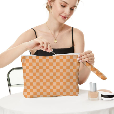 Fokongna Wet Bag, Small Portable Waterproof Multi-Functional Organizer for Women, Ideal for Daily, Beach & Travel，Orange White Gingham