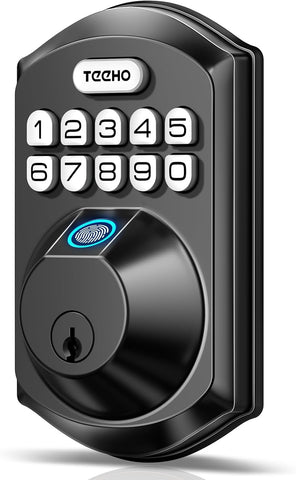 TEEHO TE002 Fingerprint Deadbolt with Keypad for Front Door, Matte Black