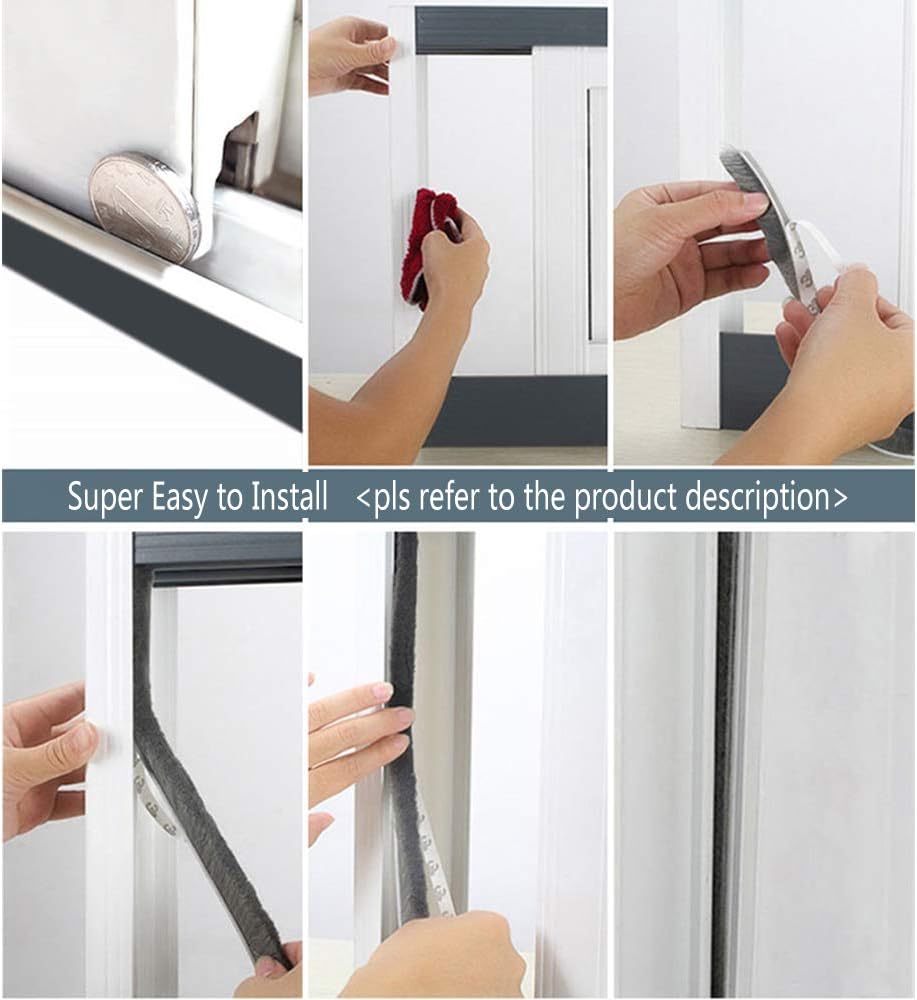 Weather Stripping Brush for Sliding Windows/Doors Frame Side,Pile Self Adhesive Weatherstrip Seal Strip Sealer Draft Stoppers (16.5ft x11/32 x 3/16 Brush inch, Grey)