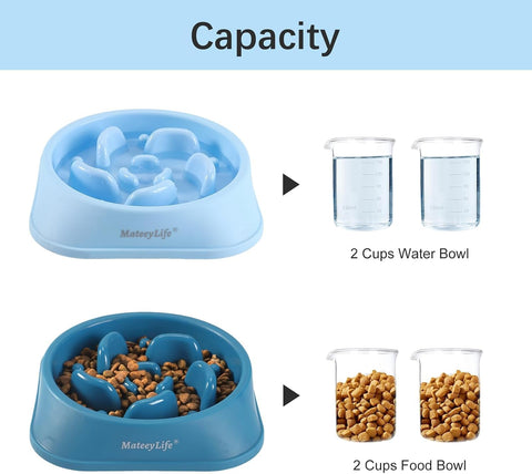 MateeyLife 2-Pack Slow Feeder Dog Bowls, 2 Cups, Dog Puzzle Feeder Bowl