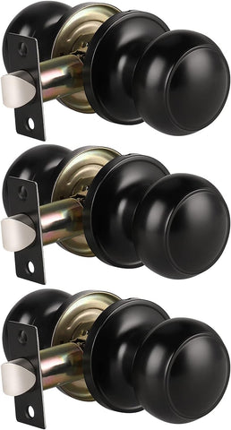 KNOBWELL 3 Pack Matte Black Passage Door Knobs, Modern Closet Door Knobs Set Interior with Concealed Screws