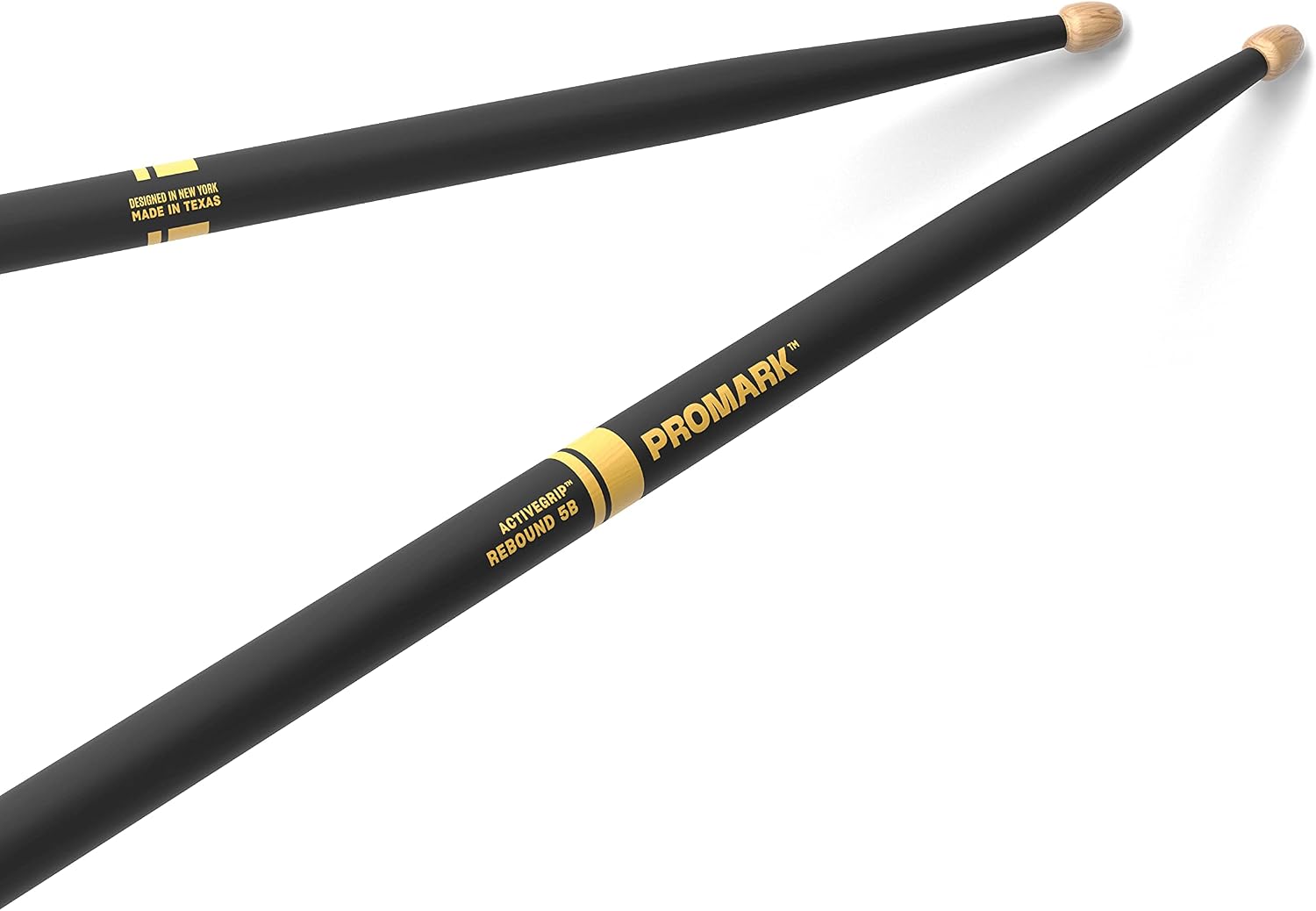 ProMark Forward Rebound 5B ActiveGrip Drumsticks, R5BAG, Tacky Active Grip Finish, Black Drum Sticks, Acorn Tip, Hickory Wood - 1 Pair