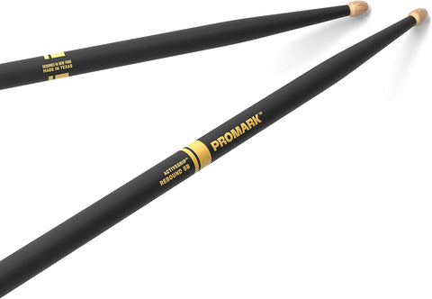 ProMark Forward Rebound 5B ActiveGrip Drumsticks, R5BAG, Tacky Active Grip Finish, Black Drum Sticks, Acorn Tip, Hickory Wood - 1 Pair