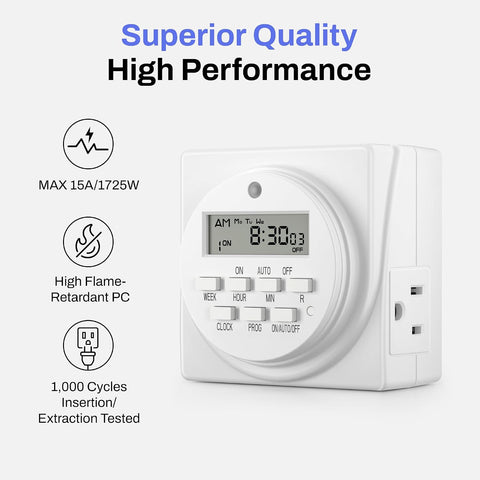 BN-LINK Indoor 7-Day Programmable Digital Timer Outlet, 2 Outlets, 2 Pack