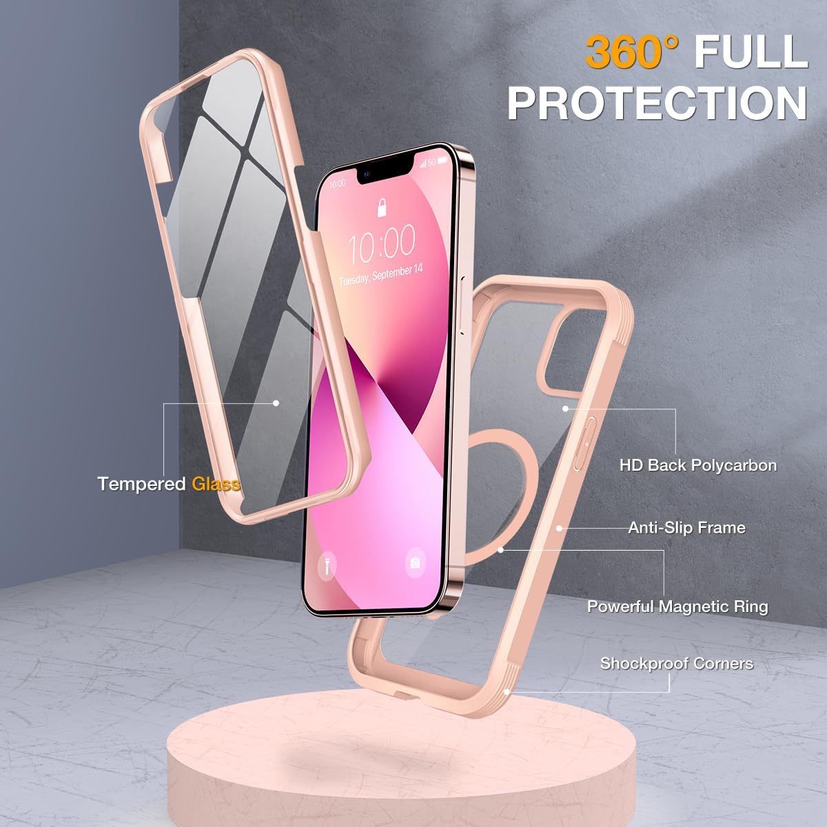miracase for iPhone 13 mini Case 5.4",Built-in Glass Screen Protector,Pink