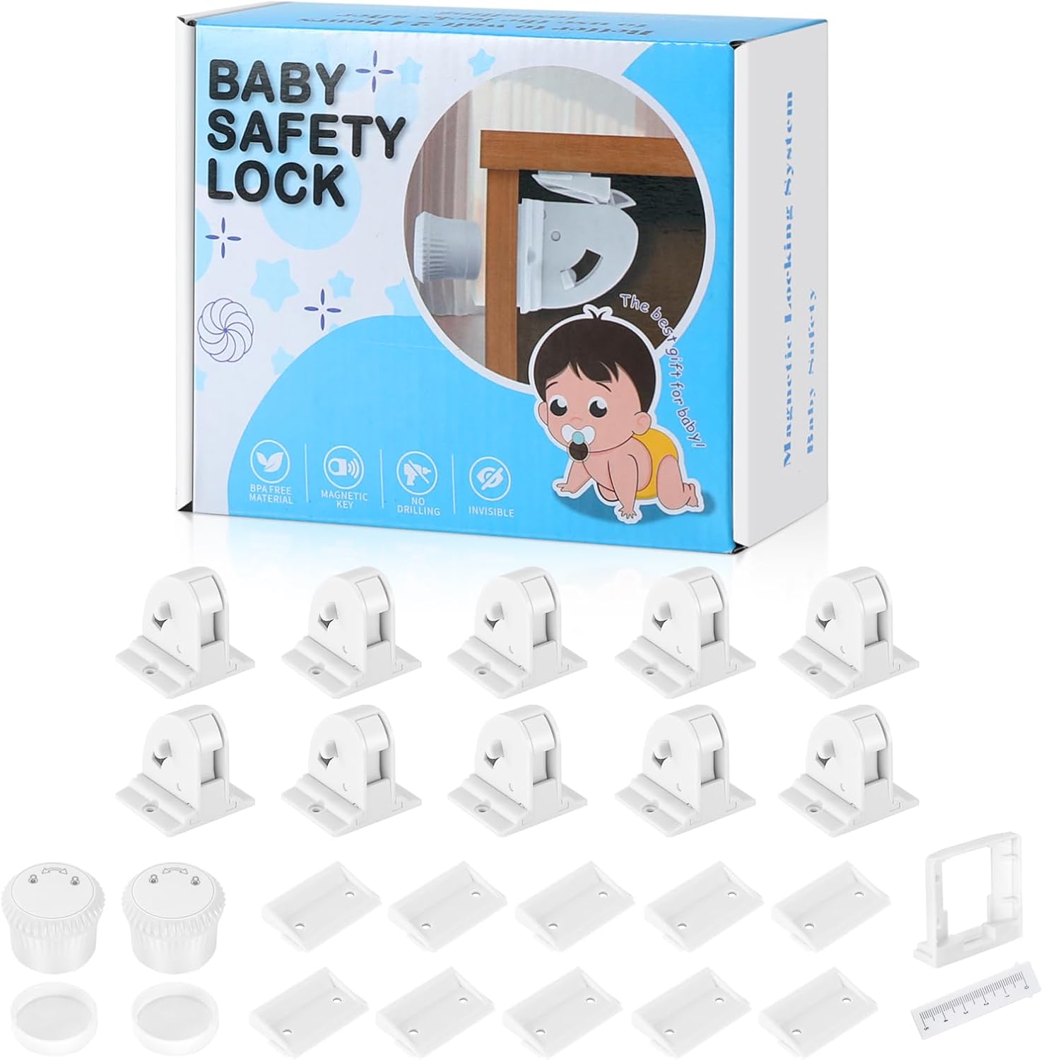 10 Pack Magnetic Cabinet Locks for Child Safety, Drawer Locks Baby Proofing