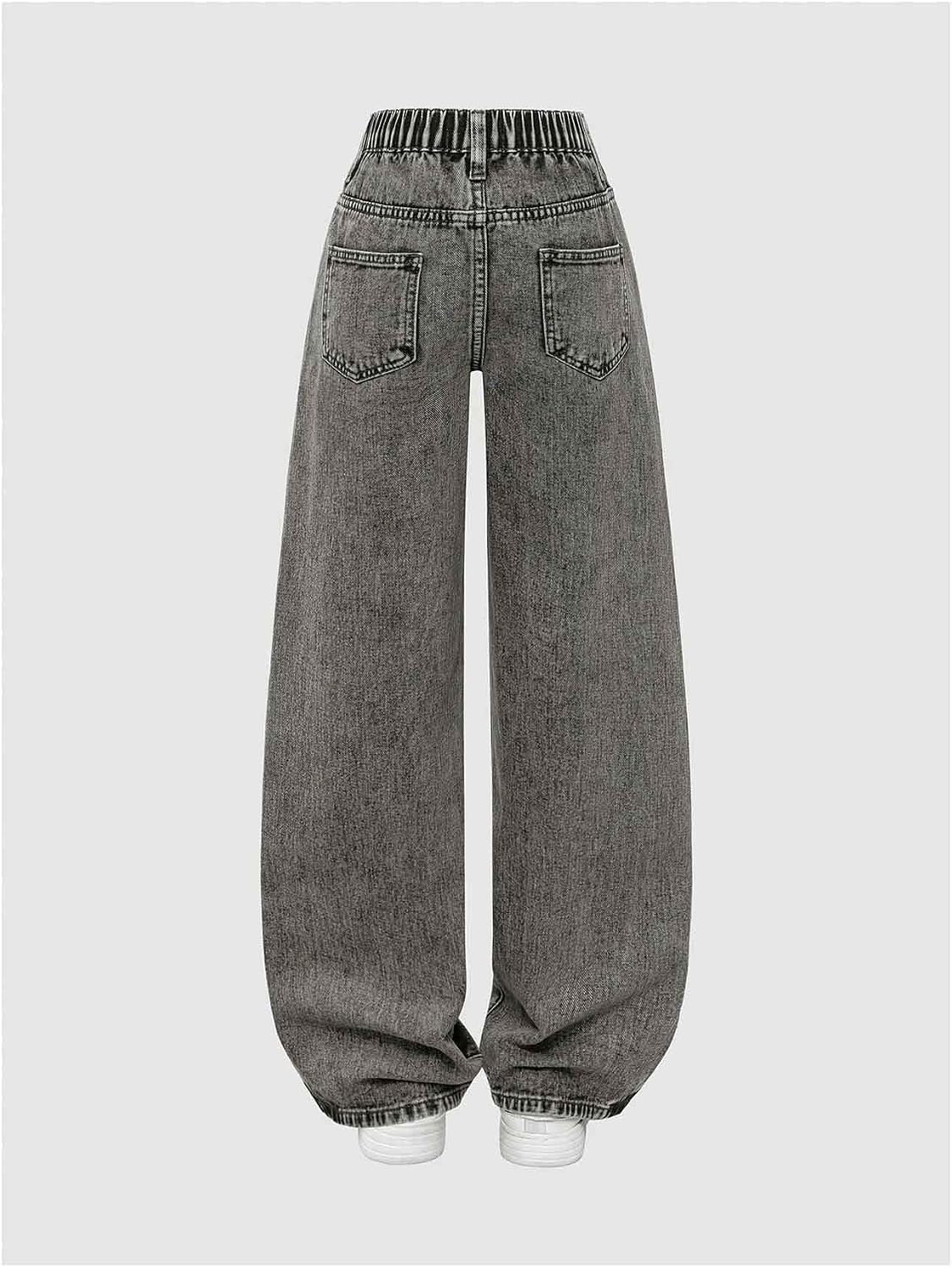 BEAUDRM Girl's Baggy Jeans Wide Leg Cute Jeans