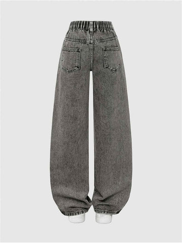 BEAUDRM Girl's Baggy Jeans Wide Leg Cute Jeans