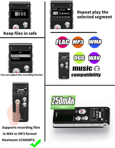 Digital Voice Recorder 16GB Voice Recorder with Playback for Lectures - USB Rechargeable Dictaphone Upgraded Small Tape Recorder Device