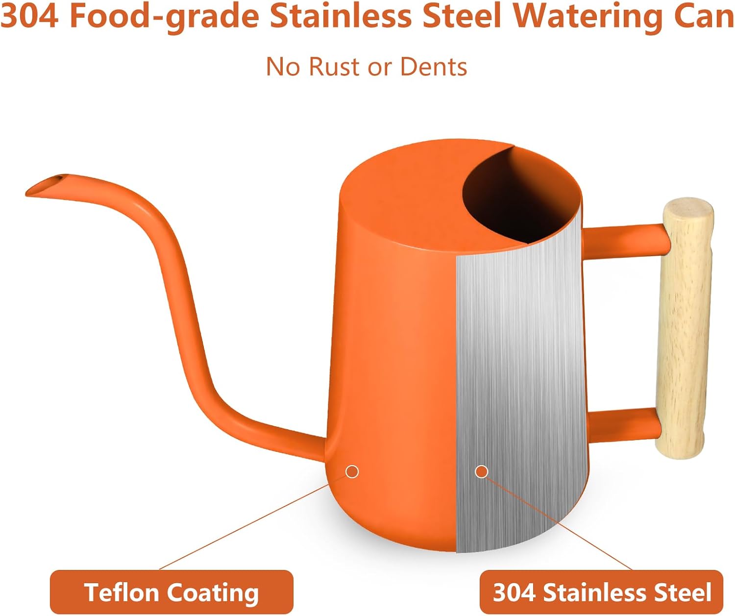 Watering Can Indoor Plants, 35oz Small Stainless Steel Metal Watering Can Modern Decorative Watering Pot with Long Spout for Indoor House Plant Bonsai Garden Flowers (Orange)