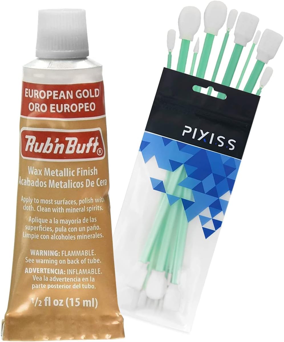 GRAS Art Bundles Wax Metallic European Gold Paint, 0.5 Fluid Ounce, Pixiss Blending Tools for Applying