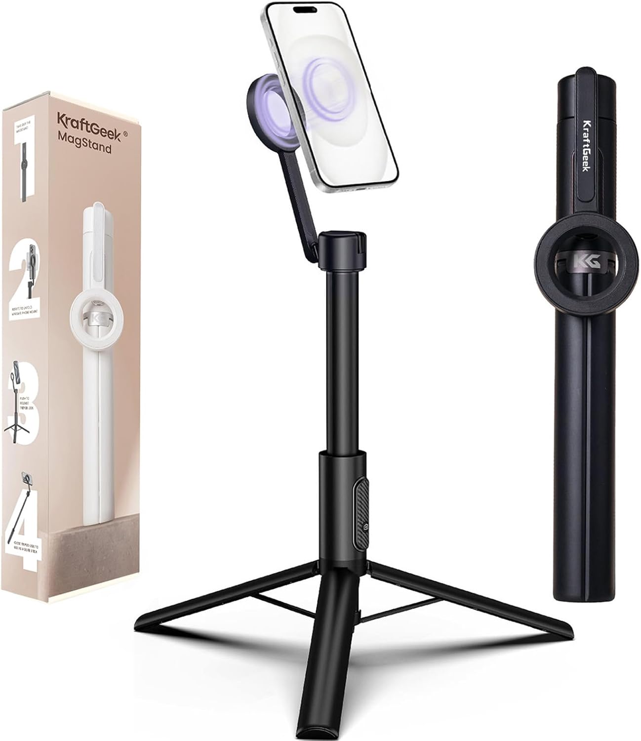 KraftGeek Magnetic Phone Tripod for iPhone, 64" Selfie Stick for Magsafe