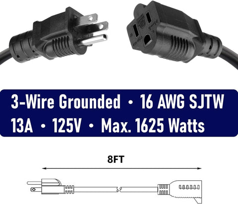 4 Pack 8FT 16 AWG Heavy Duty Extension Cord 3 Prong SJTW ETL Indoor Outdoor