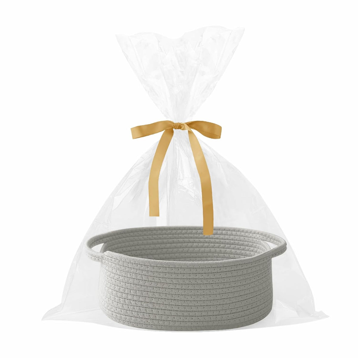 Grey Small Woven Rope Basket with Handles