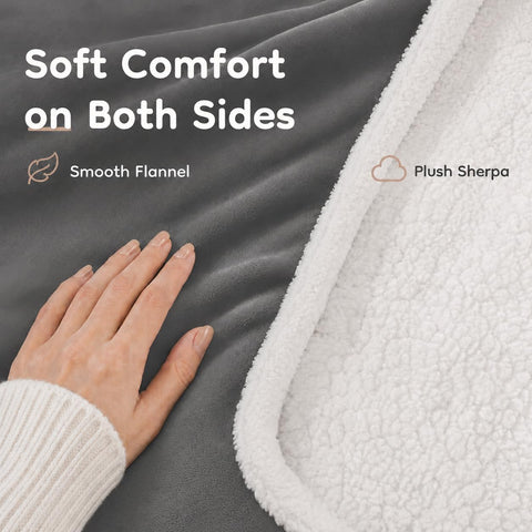 LaffyLo Electric Heated Blanket Full Size 72"x 84", Flannel & Sherpa for Bed, Sofa and Couch, ETL Certified, 10 Heat Settings, 1-12H Timer, Overheat Protection, Machine Washable, Light Grey