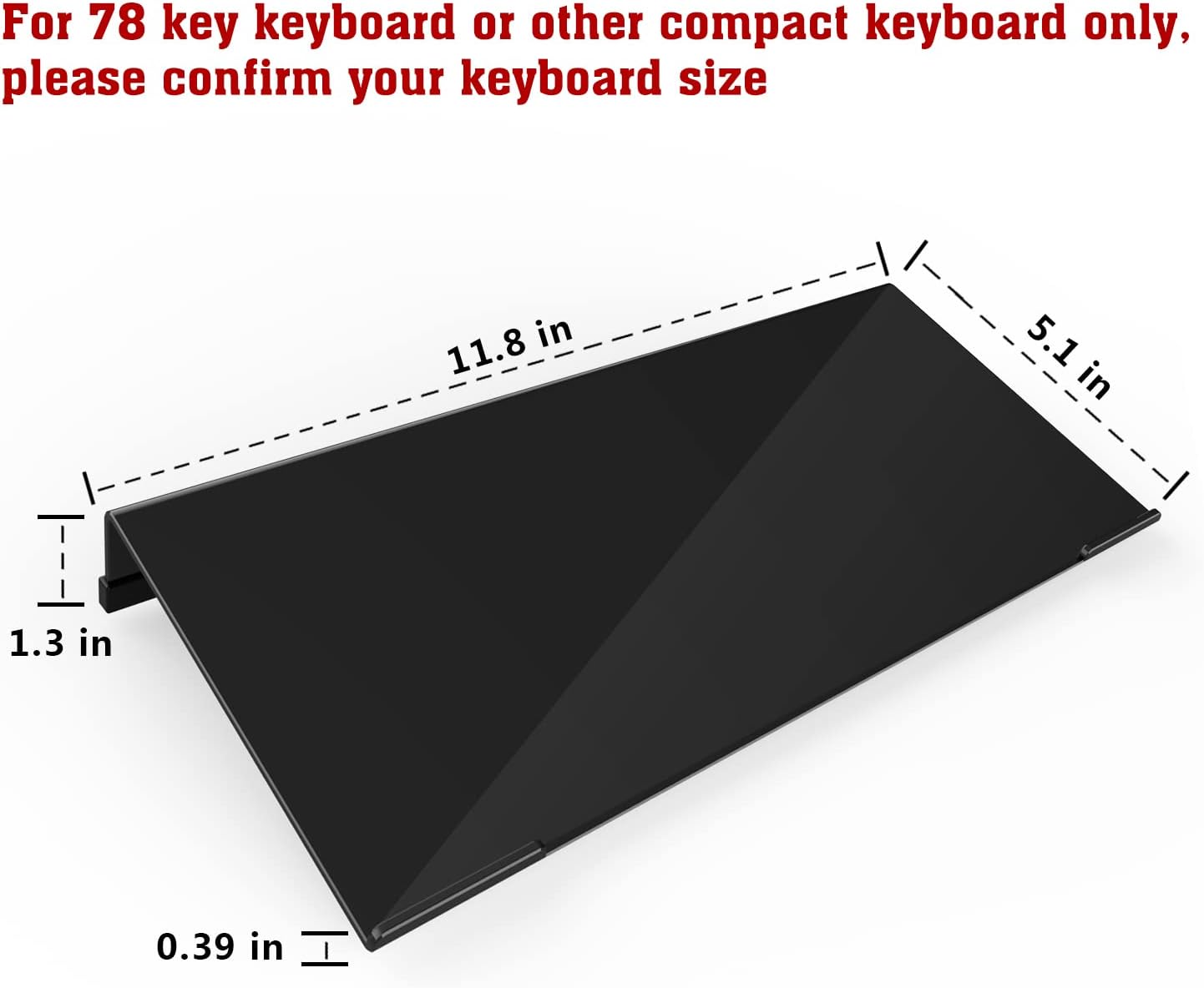 KOTEMON Mini Computer Keyboard Stand-11.8'' x 5.1''-Small Computer Keyboard Tray Acrylic Keyboard Holder for 78 Keys Universal Compact Keyboard, with Black Silicone Strip, Black