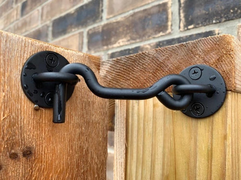 Raswik 5 Pack 4" Hook and Eye Gate Latch, Heavy Duty Barn Door Lock, Black