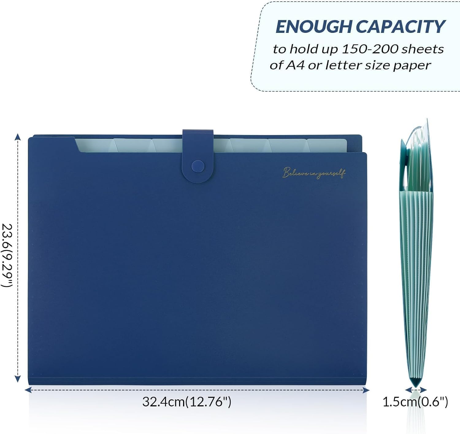 SKYDUE Expanding File Folder, Accordion File Organizer with 8 Pocket, Expandable Document Paper Receipt Holder for School Office Hospital, Letter/A4 Size Blue