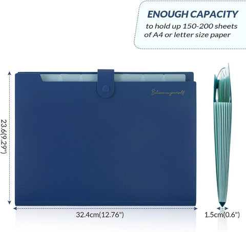 SKYDUE Expanding File Folder, Accordion File Organizer with 8 Pocket, Expandable Document Paper Receipt Holder for School Office Hospital, Letter/A4 Size Blue