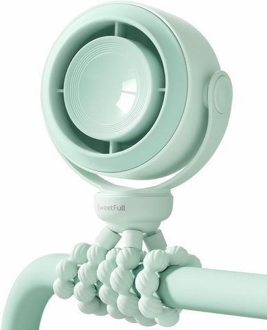 SWEETFULL Portable Stroller Fan, Pinch-Proof Baby Fan - Green