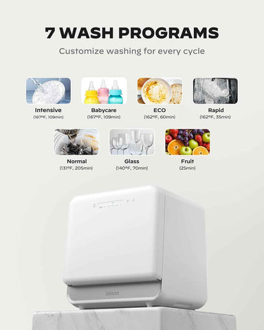 Silonn Portable Countertop Dishwasher, 5L Tank No Plumbing Needed 7 Wash Prog 360° Spray, 4-Place Settings Dishwasher Auto Dry for Apartments RVs Dorms